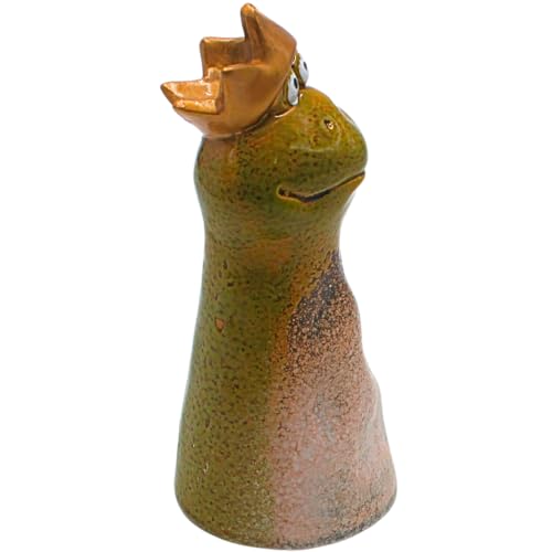 Keramik Zaunstecker, Zaunhocker, Zaunfigur, Gartenfigur, Gartendeko, Dekofigur Zaun, Figur für Gartenzaun als Froschkönig Zaunhocker Froschkönig aus Steingut in grün, L/B/H 8 x 8 x 18 cm.