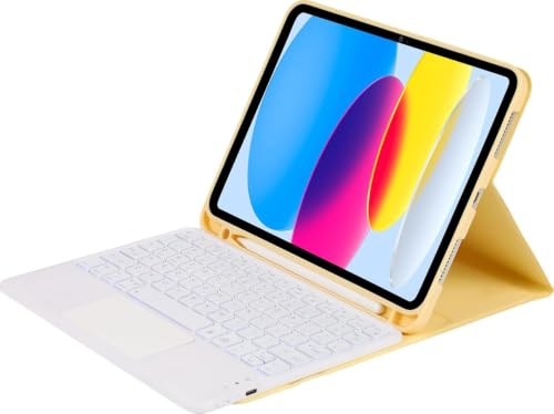 Image of RTSY Keyboard case for Pad A16 (11th) & 10th Gen with Multi Gesture Touchpad & 7-Color Backlit,Multi Viewing Angle,Pencil Slot,Magnetically Detachable Bluetooth Keyboard-Yellow /White