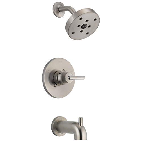 Delta Faucet Trinsic 14 Series Single-Function Tub and Shower Trim Kit with Single-Spray H2Okinetic Shower Head, Stainless T14459-SS (Valve Not Included)
