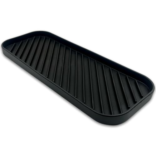 Silicone Sink Organizer Tray, Multi-Use Soap & Sponge Holder for Kitchen and Bathroom Countertops, Non-Slip Soap Dish(Black)