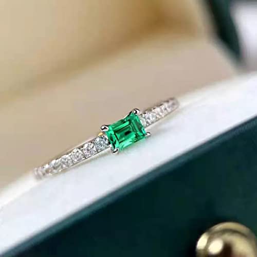 Anneaux de mariage émeraude cultivée en argent 925 et diamant brillant