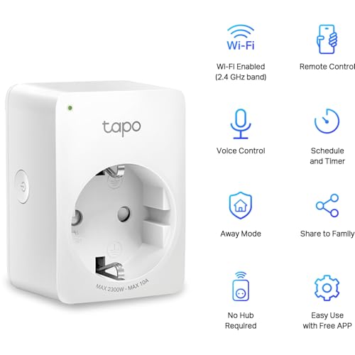TP-Link TAPO P100 – Wi-Fi Mini Smart Plug, Ideal for Scheduling Linking/Unlinking and Economizing Energy, Compatible with Alexa and Google Home, cor Branca