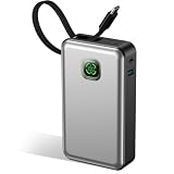 Portable Charger Power Bank, 20,000mAh PD 45W Fast Charging External Battery Pack with Built-in USB-C Cable, Travel Phone Charger with USB-C&A Output for iPhone 17 16 15, Ipad, Samsung (Silver)
