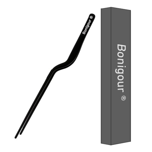 Bonigour 8 Inch Precision Offset Tweezers, Kitchen Culinary Stainless Steel Tongs, Curved Kitchen Cooking Multi-Function Chef Precision Tweezer Tongs for Plating, Food Decorating and ect (Black)