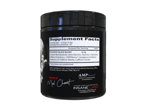 Image of Insane Labz Psychotic Black Edition Mid Stimulant Pre Workout Powder, Energy Focus Pumps, Loaded with Creatine Beta Alanine Taurine Fueled by AMPiberry, 35 Servings (Gummy Candy)