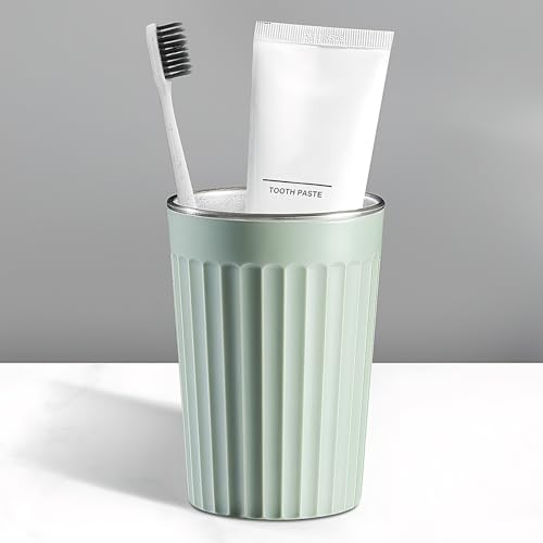 Toothbrush Holder for Bathroom-12oz Unbreakable Stainless Steel Bathroom Cup Easy to Clean Toothbrush Cup Reusable Bathroom Tumbler Cups for Home/School/Office(3 x 4.5 Green)
