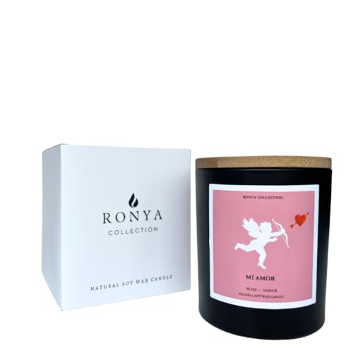 Ronya Collection Candle | Mi Amor | Rose-Amber Scent | 8 oz Natural Soy Candle | Hand Poured in USA | Giftable and Elegant Design