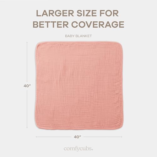 Image of Comfy Cubs Muslin Baby Blanket - Soft, Lightweight, 6-Layer Cotton Swaddle Blankets for Newborns, Infants & Toddlers - 40 inch x 40 inch Large, Breathable & Versatile for Sleeping & Tummy Time - Bold Blush