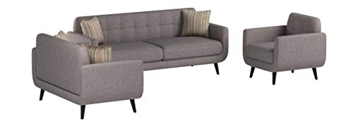 Christies Home Living 3 Piece Sofa Crystal Love Seat and Arm Chair Room Set, Gray