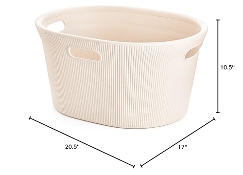 Image of Superio Ribbed Collection - Eco-Friendly Decorative Plastic Laundry Basket with Cut-Out Handles, (2 Pack) Hamper Organzier for Bedroom Bathroom College Dorm Room 35 Liter