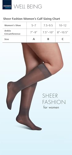 SIGVARIS Women's Sheer Fashion Closed Toe Calf Height - 15-20mmHg Weight Compression Hose - Lightweight & Breathable in Soft Stretch Fabric for Comfortable Everyday Wear