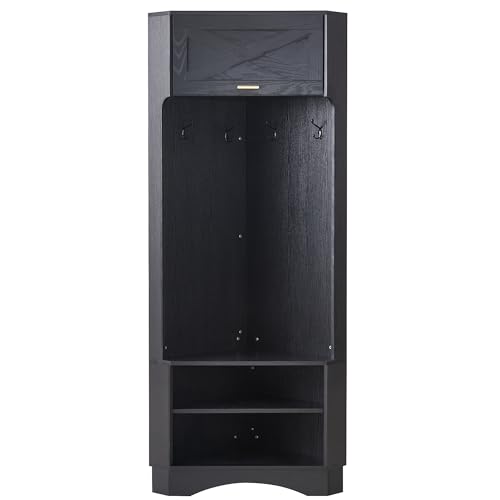 muenfly Garderobenset Modern, Garderobenschrank für Flur mit Kleiderstange, 4 Haken, Schuhschrank und Aufbewahrungsfach, B53xT53xH180 cm, Schwarz, für Eingangsbereich und Schlafzimmer