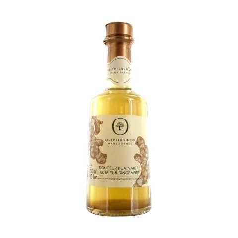 Honey & Ginger White Vinegar by Oliviers and Co | Natural Ingredients Only | Italian Specialty Vinegar for dressing from the appetizer to the dessert |8.5 Fl (250ml) Cover