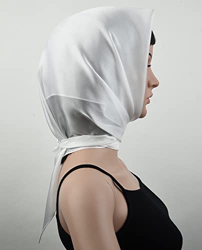 Corciova White 35 X 35 Solid Color Square Silk Like Head Hair Scarf Stain Neck Wrapping thumb #1