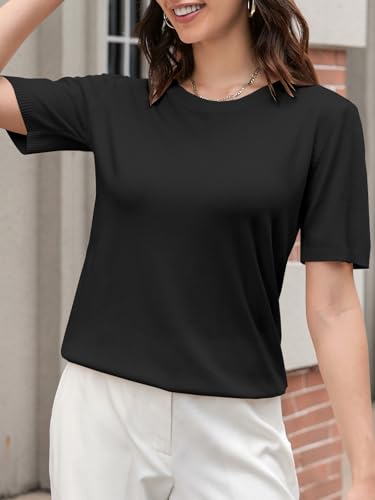 SANGTREE Women's Short Sleeve Sweaters Crew Neck Pullover Tops Summer Sweaters for Women2