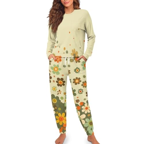Image of Women's Pajamas Set Soft 2 Piece Loungewear Long Sleeve Pj Set Matching Sleepwear with Pockets for Women Plus Size