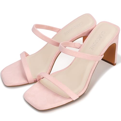 Image of Carcuume Women's Square Toe Two Strap Open Toe Block Heels Sandals Slip On Shoes