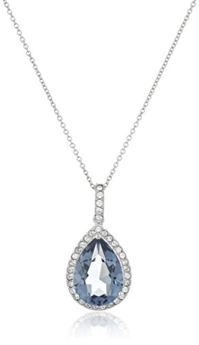 Amazon Collection Sterling Silver Swarovski Elements Crystal Pear Shape Pendant Necklace, 18