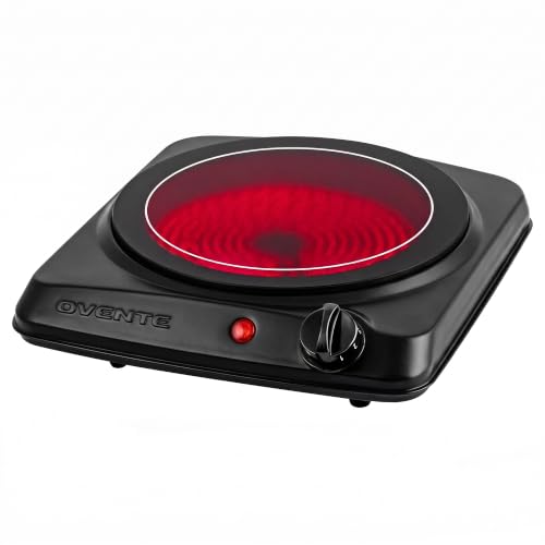 OVENTE Electric Infrared Single Burner, 1000W Hot Plate, Black BGI101B
