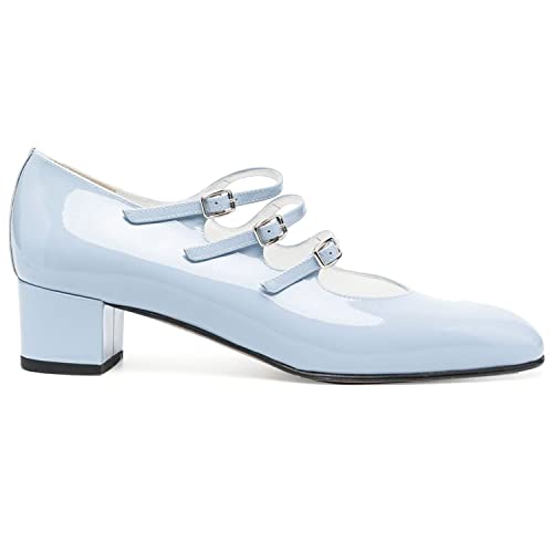 SHODENSE Women Vintage Square Toe Mary Janes Triple Ankle Strap Mid Chunky Heel Patent Mary Jane Pumps Closed Toe 2 Inch Block Heel Dress Shoes Ladies Metallic Wedding Party Office 4-11 M US3