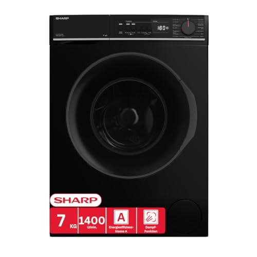 Sharp ES-PRO714BA-DE Waschmaschine Frontlader, A, 7kg, 1400 U/min., WiFi, Dampf, 15 Programme mit Kurzprogramm, AquaStop, Schwarz