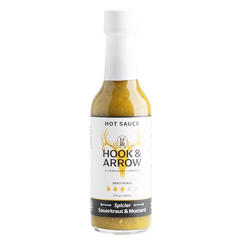 Image of Hook & Arrow Spicier Sauerkraut & Mustard Hot Sauce - Low Sugar Tangy Spicy Mustard Sauce, Gluten-Free, Vegan, Paleo, Low Sodium (5 fl oz, 30 servings)