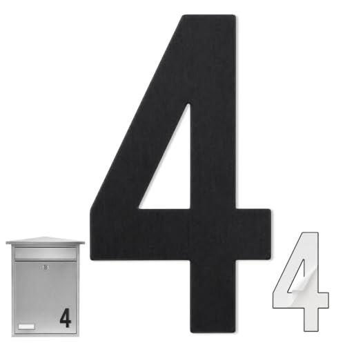 Numero 9 casa, Número Nueve hogar, Número 9 para puerta, Número para pared, Número 9 buzón, Acero inoxidable 304, 75 mm alto x 47 mm ancho, Adhesivo, Dorado (Negro, 10.2, Centímetros, Numero 4)