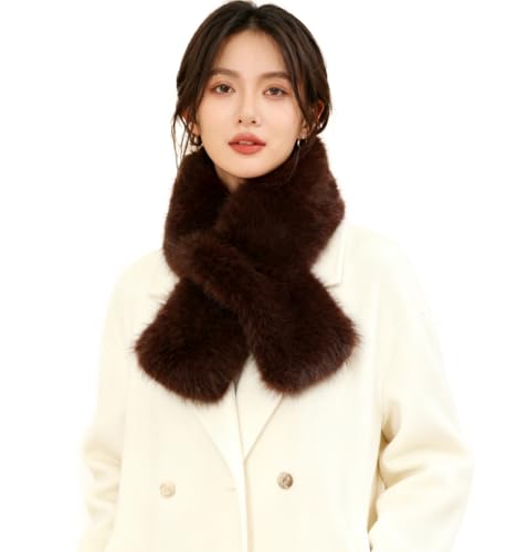 Lina & Lily Bufanda Cuello Invierno Mujer con Abertura de Piel Sintética Larga (Marrón Oscuro)