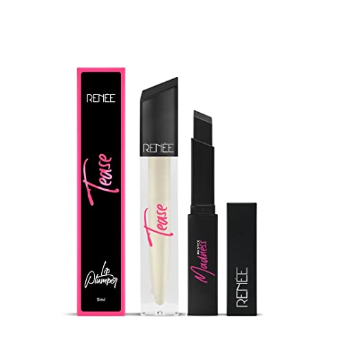 Image of RENEE Natural Glossy Lips Combo| Includes Madness PH Stick 3gm & Tease Lip Plumper 5ml| Soothes & Moisturizes Dry Lips| Non Sticky, Long Lasting Formula with Plumping Effect