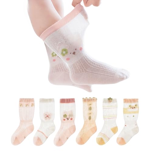 6 Pairs Toddler Baby Girl Boy Infant Socks, Summer Cute Soft Cotton Thin Mesh Socks, 0~3T