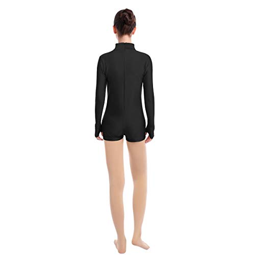 Odasdo 61340 Women Adult Mock Neck Gymnastics Dance Leotard Boyshorts Long Sleeve Bodysuit Ballet Dancewear Spandex One-Piece Biketard Unitard Shorts Traning Sports Party Costume Black Xl thumb #4