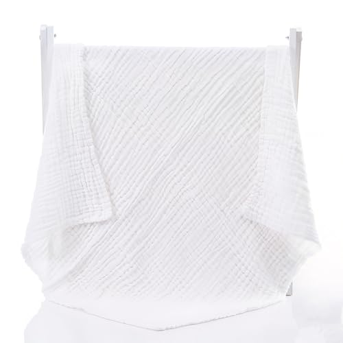 Image of Aablexema Muslin Baby Blanket Set of 2, 6-Layer 43 x 43 Inches Newborn Toddler Bath Towel Swaddle Wrap Blankets for Boys Girls(White)