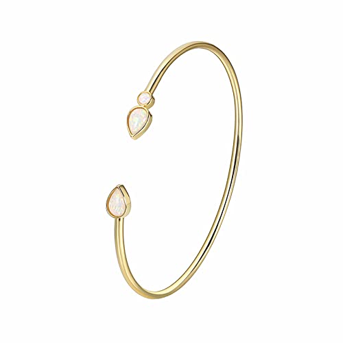Lit Wall Opal Bangle Bracelet for Women 18K Gold Plated Adjustable Minimalist Gold Opal Bracelet Cuff Bracelet for Women