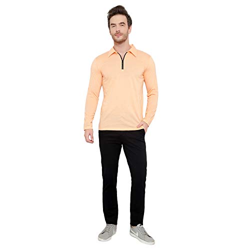 Image of Men's Cotton Blend Full Sleeve Zip Neck Polo T-Shirt (Pack of 1)