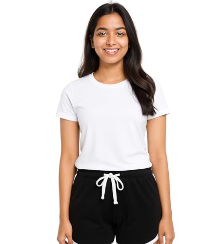 Image of Hangout Hub Women's Cotton Shorts | Boxer Half Pant with Sporty Stripe | Elastic Waist | Hypoallergenic Breathable Fabric | Sweat Absorbent Material | Gym Exercise Yoga Lounge Run Wear (Multi Color)