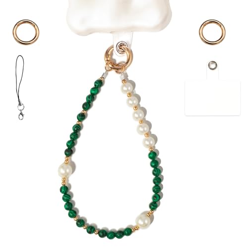 XODITO Vintage Green Beaded Phone Wrist Strap Pearl Phone Charm Anti Drop Wristlet for iphone Cellphone Chain