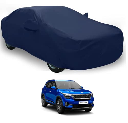 Image of Auto Hub Car Cover Compatible with Kia Seltos (Model-2019-2025) with Mirror Pocket, Weather Proof, Triple Stitched, Seltos Car Cover- Plain Navy