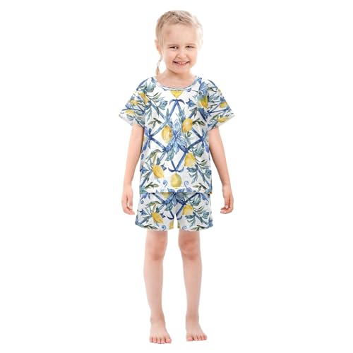 Vintage Lemon Kids Pjs Set Boys Girls Summer Short-Sleeve Sleepwear Pajamas 2PCS3