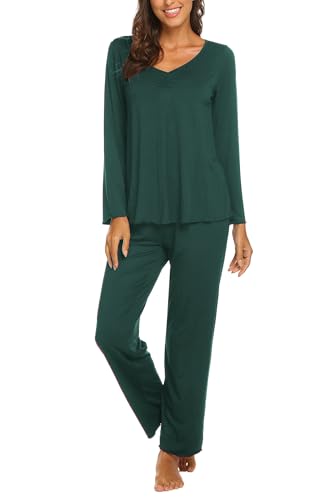 Image of Ekouaer Womens Pajama Sets 2 Piece Lounge Set Fall Winter Pajamas Long Sleeve Pjs Top and Pants Soft Pj Sets Loose Sleepwear