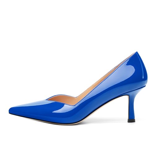 Image of Women Pointed Closed Toe 2.5 Inch Kitten Heel Slip On Pumps | Elegant Comfort Formal Dress Footwear, Versatile Ladies Shoes For Office Wedding Party Evening Daily Occasions