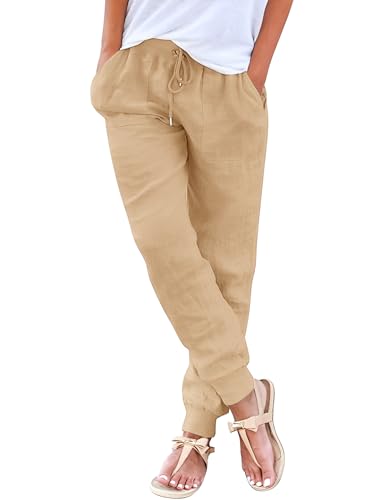 Yuson Girl Pantalon Femme Été en Lin Pantalon de Plage Fluide Large Taille Haute Elastique Décontractée Pantalon Solide Couleur Léger Fuselé Pantalon...