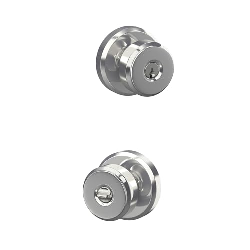 Image of SCHLAGE F51A BWE 625 GSN 619 Bowery Knob with Greyson Trim Keyed Entry Lock, Bright Chrome with Satin Nickel Interior