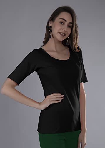 Image of A5016 Women's Scoop Neck Elbow Sleeve T-Shirt for Women