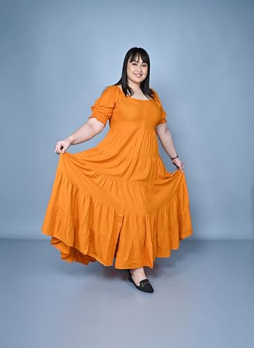 Image of Plus Size Women's Ruffle Tiered Maxi Dress with Puff Sleeves, Flowy A-Line Fit & Smocked Sleeve Detail for Casual, Party & Evening Look