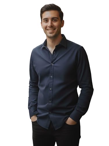 Image of VastraVibes Men's Solid Casual Shirt - Full Sleeve Slim Fit Cotton Blend Button-Down Shirt for Office, Party, Formal