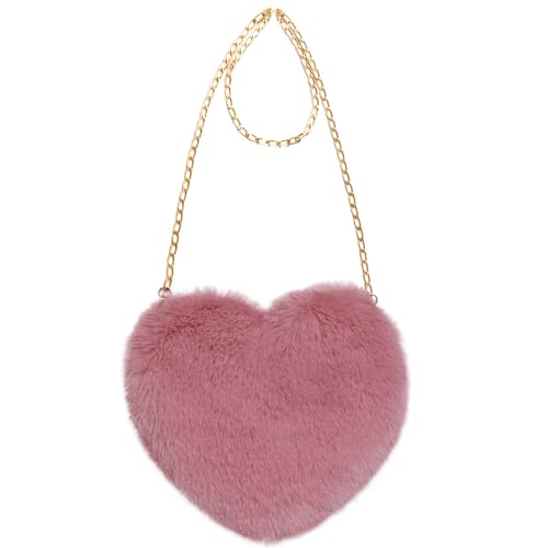 Heart Shaped Faux Fur Purse Fluffy Crossbody Shoulder Bag Cute Clutch Purses for Women Girls Halloween Valentine