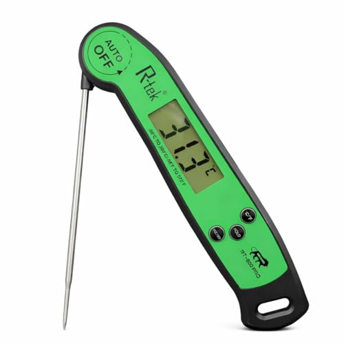 R-TEK Digital Food Thermometer | Instant Read 2-3 Seconds | Meat, BBQ, Oil, Milk & Candy Cooking Thermometer | Large LCD Display | Foldable Stainless Steel Probe | Auto Off