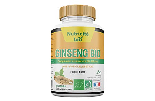 Ginseng Racines Bio 60 gélules de Nutricite-bio  300 MG  Forme-énergie-vitalité  OFFERT: Notice d'utilisation PDF - Ginseng 100 % Bio riche en principes actifs  Fabriqué en France