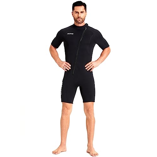 ZCCO Traje de neopreno corto para hombre de 3 mm de neopreno con cremallera frontal para mujer, traje de buceo para buceo, natación, surf, snorkel - imagen 4