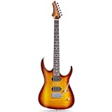 Leo Jaymz Hurricane Series Electric Guitar,Double Cut Arched Top Mahogany Body,Reverse Headstock,Roasted Maple Neck,Rosewood Fretboard,Alnico V Pickups,Locking Tuners,Tremolo Bridge (Sunburst)